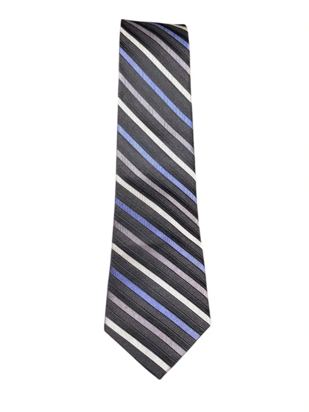 Classic Men’s Diagonal Stripe Tie in Black, Blue & Gray